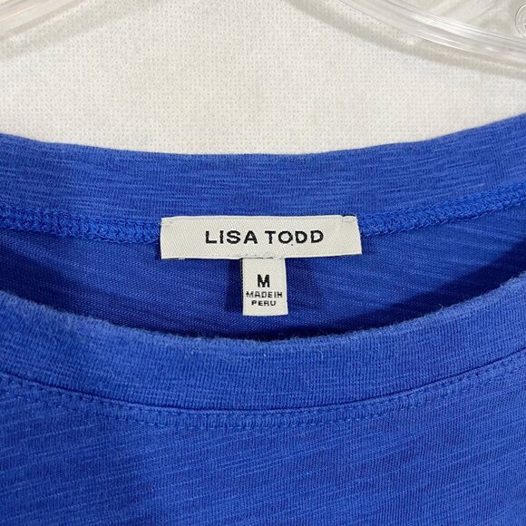 Lisa Todd Blue T-Shirt Solid Twist Front Short Sleeve Crew Neck Casual Medium - Picture 3 of 6